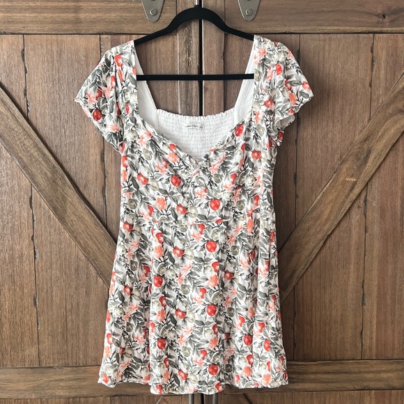 Abercrombie & Fitch Knot-Front Fruit Print Mini Dress Size LP - Picture 3 of 8